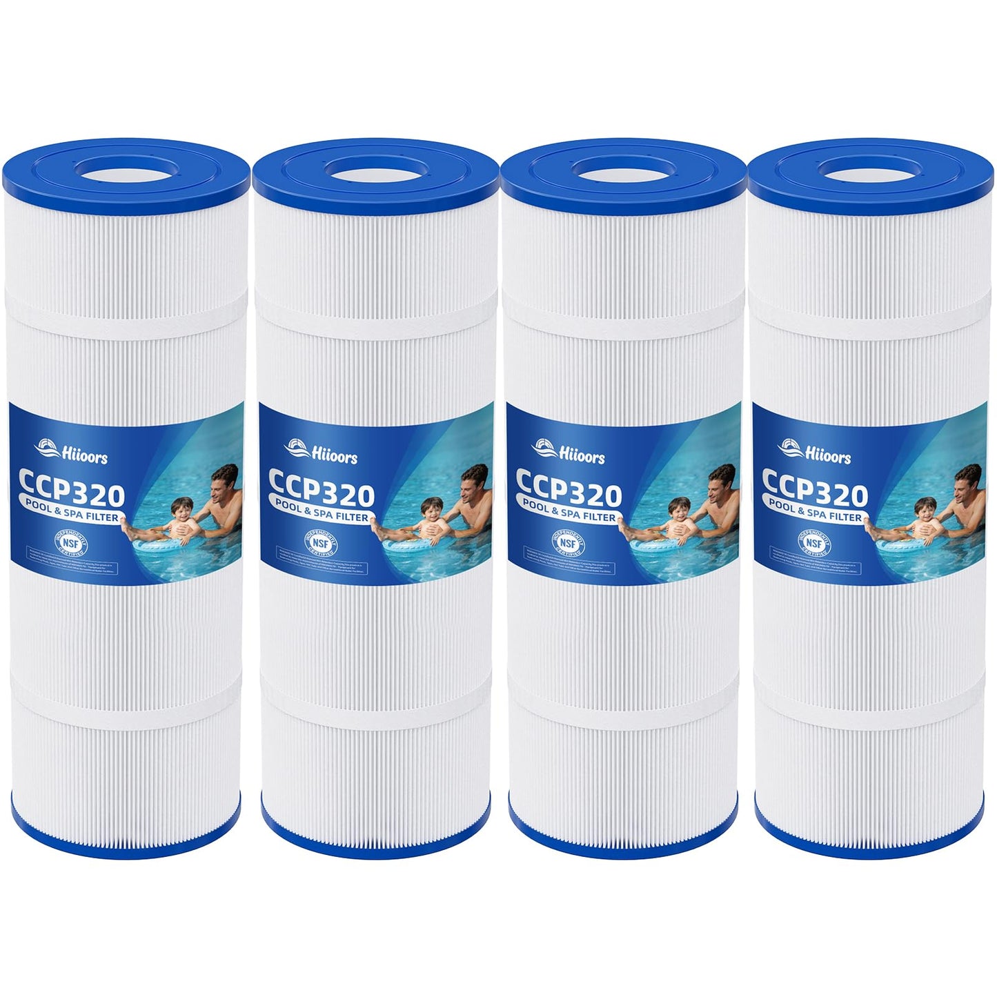 Hiioors CCP320 Pool Filter Cartridges 4 Pack, Compatible with Pentair Clean & Clear Plus 320, Replace Pentair R173573, Pleatco PCC80-PAK4, 160340, 320 sq.ft, Heavy Duty 5 oz+ Trilobal Fabric