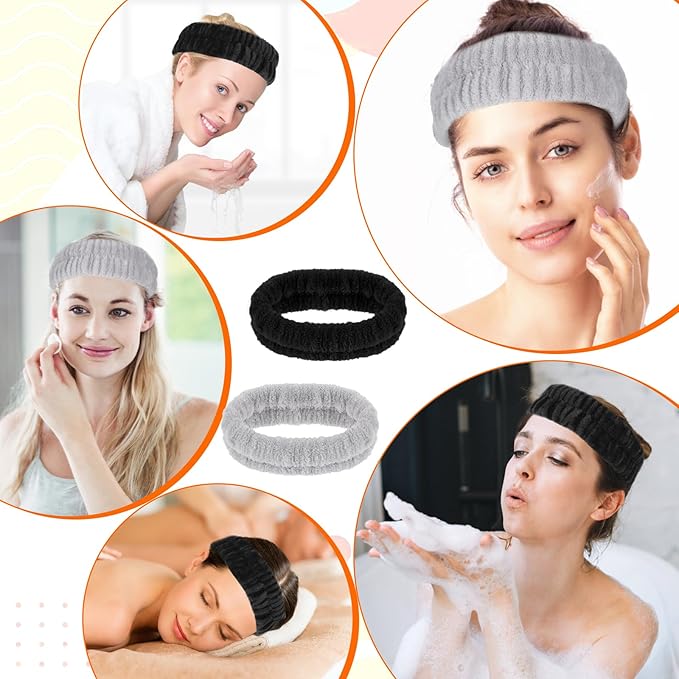 2Pcs Spa Headband, Head Bands Mens Hair Band Makeup Headband for Washing Face Absorbent Elastic Skin Care Headband Wrap for Women Yoga Sports Shower Exercise