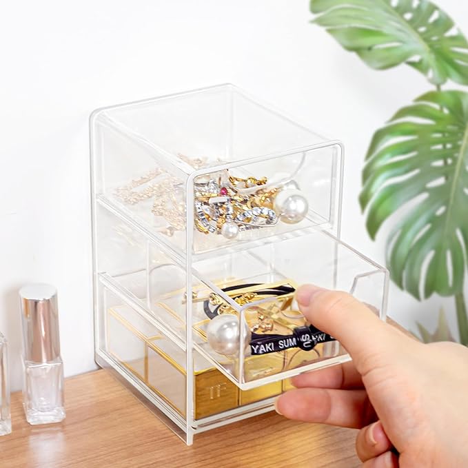 Small Desk Organizer with Drawer, Desktop Organization for Office Supplies, Jewelry Storage Box