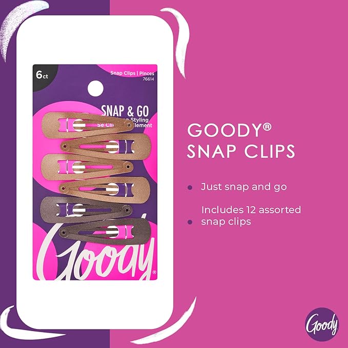 Goody Metal Contour Hair Snap Clips - 6 Count, Brunette Assorted Colors - Just Snap Into Place - Suitable for All Hair Types - Pain-Free Hair Accessories for Women and Girls - All Day (Pack of 2)