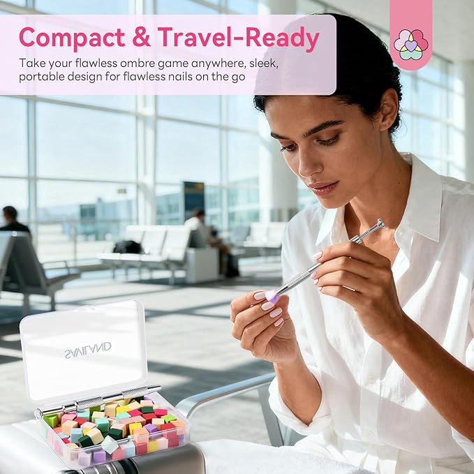 SAVILAND Essentials Colorful Mini Nail Sponge: 100PCS Ombre Sponges With Grabbing Pen Soft Nail Sponges for Ombre French Tip Tools Nail Art Kit Gradient Chrome Effect Nail Art Supplies & Nails Design