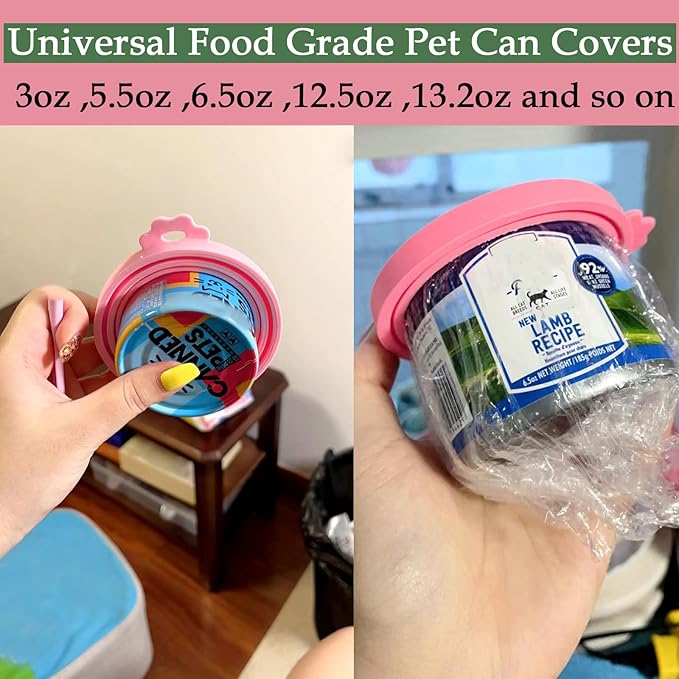 SJANE Cat Food Can Spoons & Can Lids | 4 Pcs | Multi-function Opener | Silicone Pet Food Covers | Stainless Steel Wet Food Spoon for Cats and Dogs(Pink)
