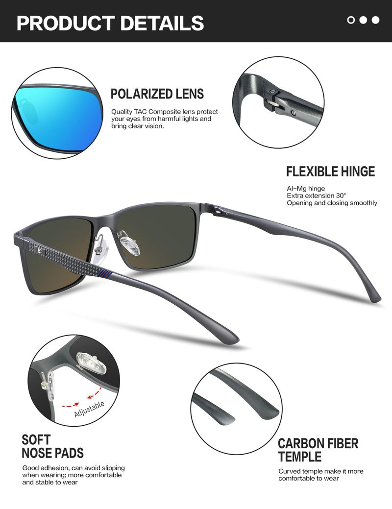 BIRCEN Polarized Mens Sunglasses for Driving: UV Protection Al-Mg Metal Sunglasses Lightweight Shades for Fishing Travel Golf
