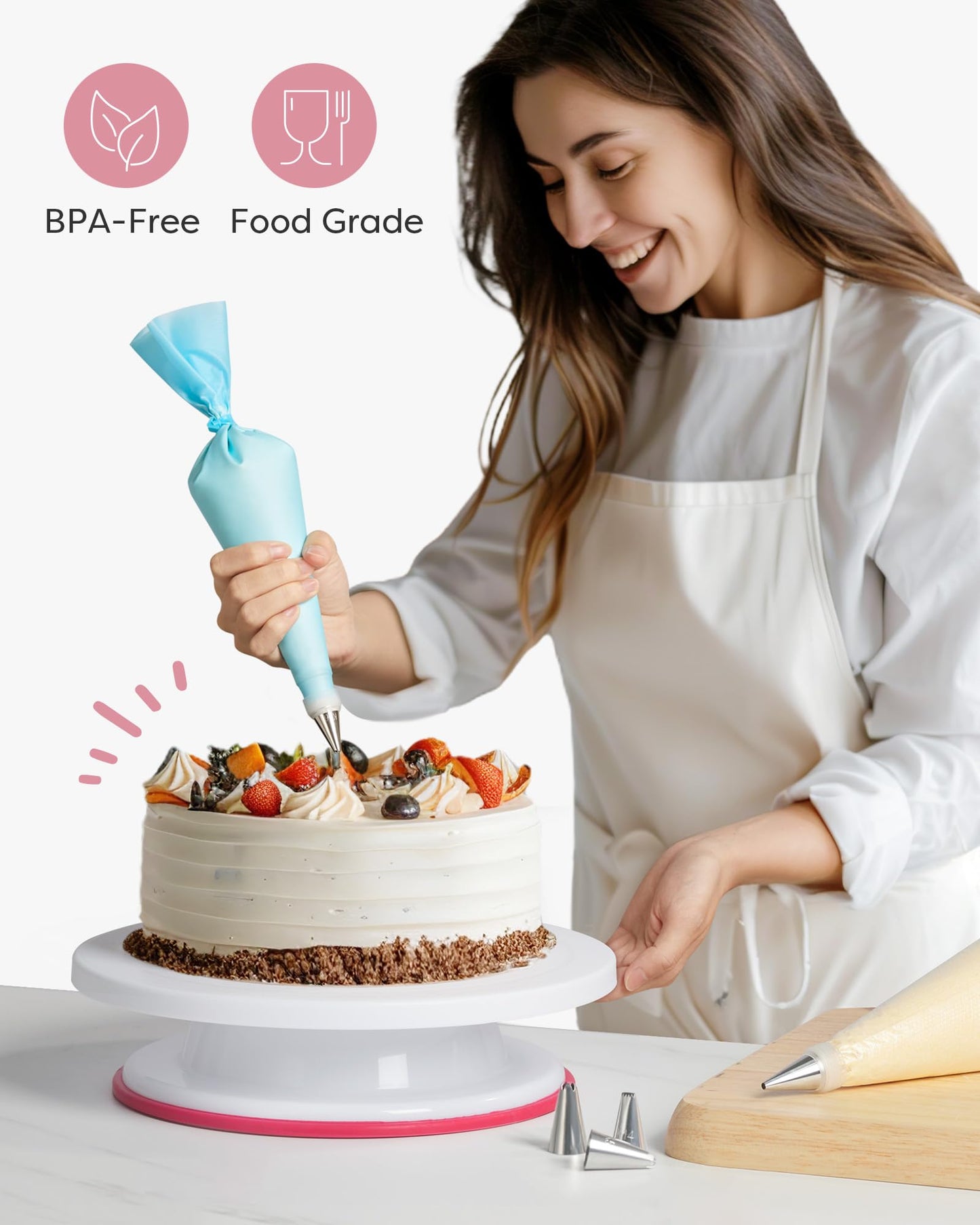 Kootek 71PCs Cake Decorating Kit, Baking Supplies Tools - Includes Cake Stand Turntable, 12 Icing Piping Tips, 2 Frosting Spatulas, 3 Scrapers, 50+2 Piping Bags, Coupler, Video Tutorial, Booklet