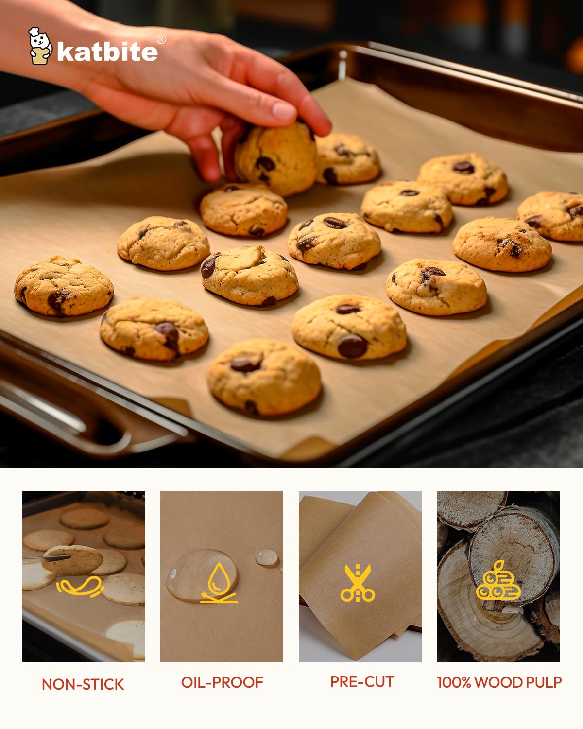 Katbite 350Pcs 9x13 In Parchment Paper Sheets, Heavy Duty Unbleached Baking Paper, Non-stick & Oil Proof for Oven, Air Fryer, Grilling, Steaming and Cooking Bread