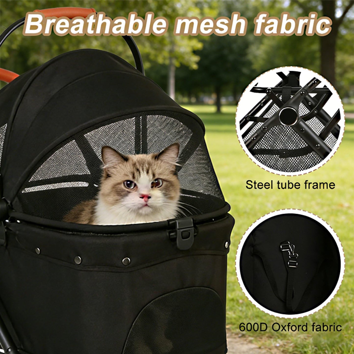 VRHOT Pet Stroller for Small Dogs and Cats, Detachable Dog Cat Stroller with All-Terrain Shock Absorbing Wheels, One-Click Foldable Design, Adjustable Canopy (Gray)
