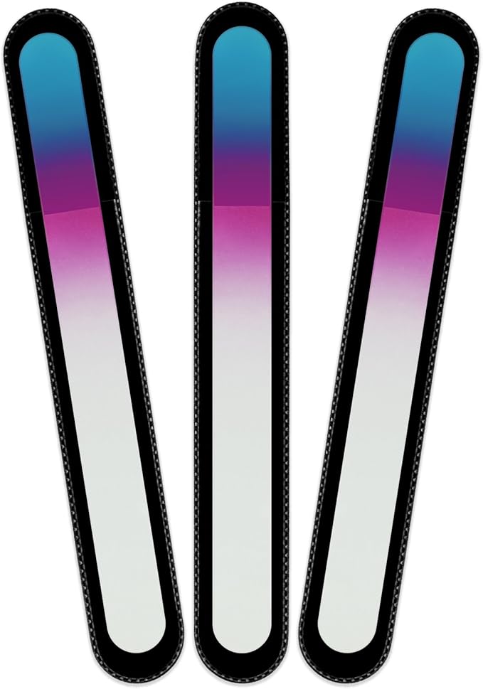 Mont Bleu Rainbow Crystal Nail File in Black Pouch - Large/Professional Size - Czech Tempered Glass - Handmade in Bohemia (Czech Republic)