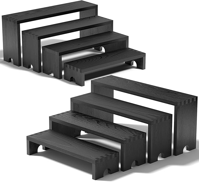 2 Set Black Wooden Tiered Riser Display Stands for Vendor Events,Stackable Wood Cupcake Stand,Farmhouse Decor Wood Dessert Table Display Set,Vendor Booth Display Items,Food Display Risers for Party