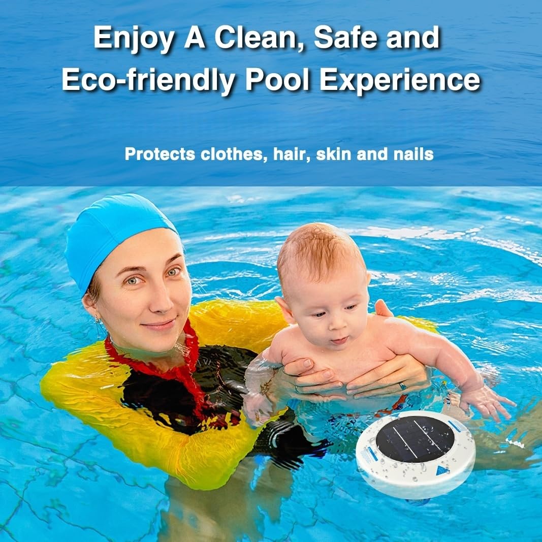 Solar Pool Ionizer - Floating Pool Cleaner for Swimming Pools Up to 45,000 Gallons, Large Solar Panel & Durable Copper Anode, Clear Water with Minimal Effort