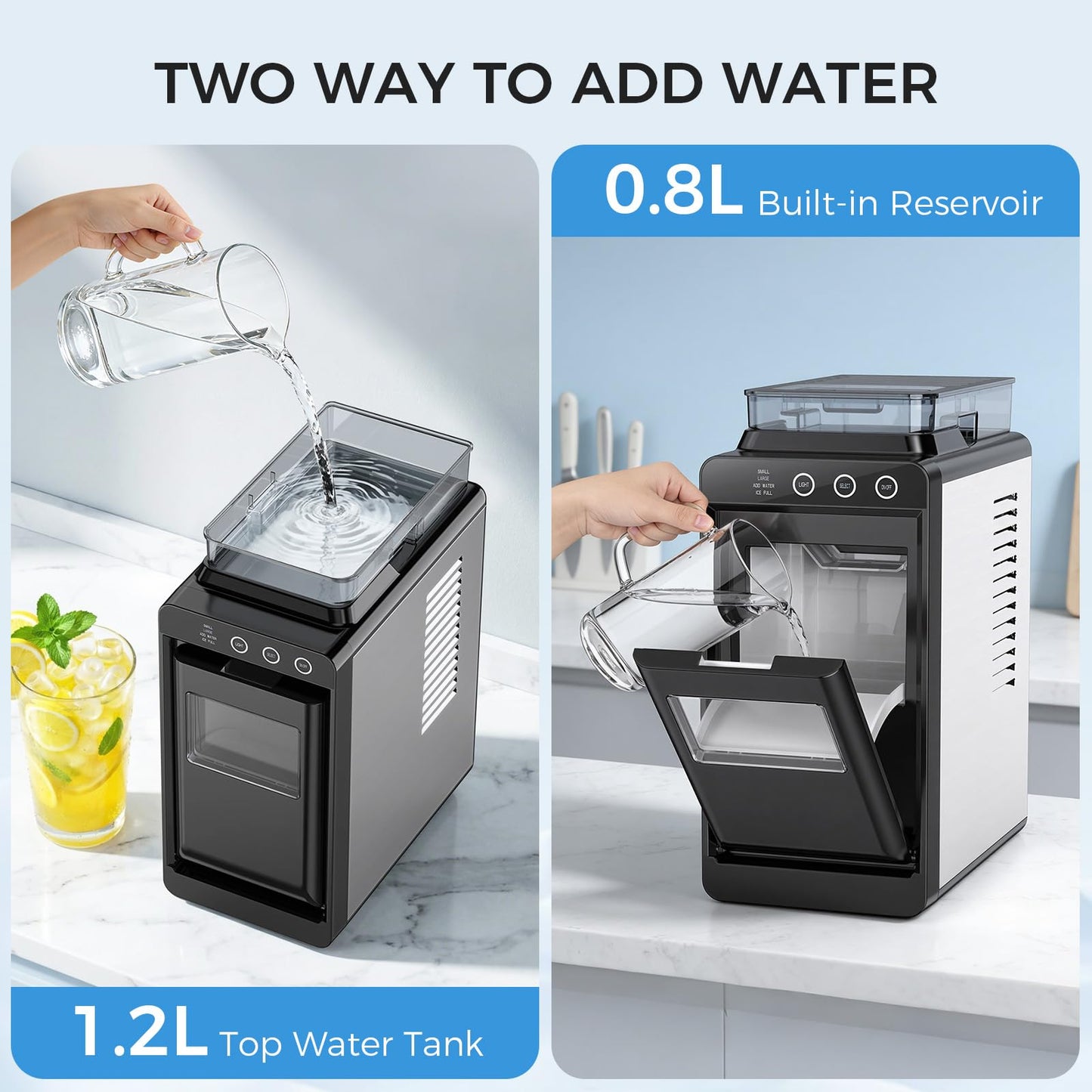 COWSAR Ice Maker Countertop, Portable Ice Machine with External Water Tank, 8 Cubes in 6 Mins, 26 lbs/24Hrs, Self-Cleaning Quiet Compact Commercial Ice Makers for Home, RV, Camping, Black