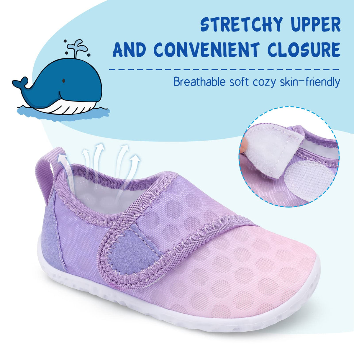 LeIsfIt Kids Water Shoes Toddler Girls Boys Swim Shoes Outdoor Quick-Dry Breathable Aqua Socks for Beach Pool Surf, Gradient Purple, 13 Little Kid