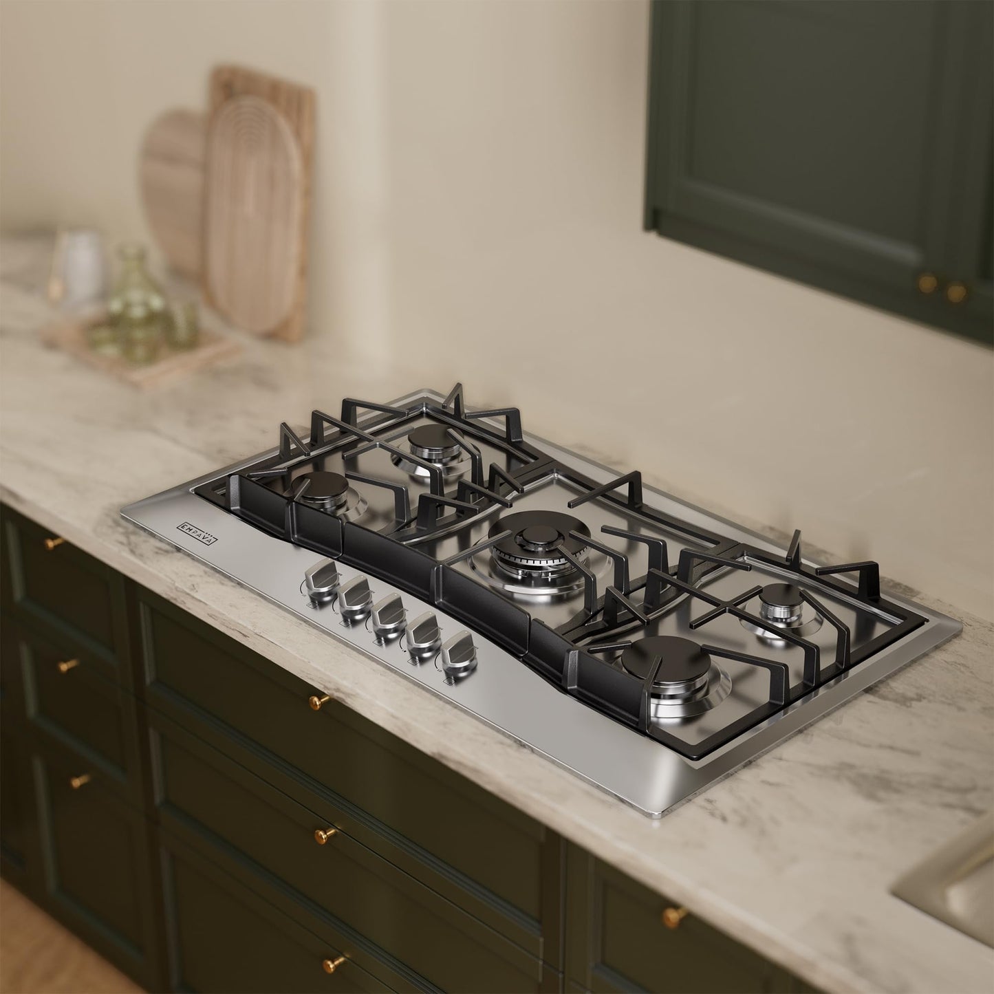 Empava 36 Inch Built-in Gas Cooktop with 5 Sealed SABAF Burners, Stainless Steel Surface, LPG/NG Convertible, Auto Electric Ignition, Flame Failure Protection