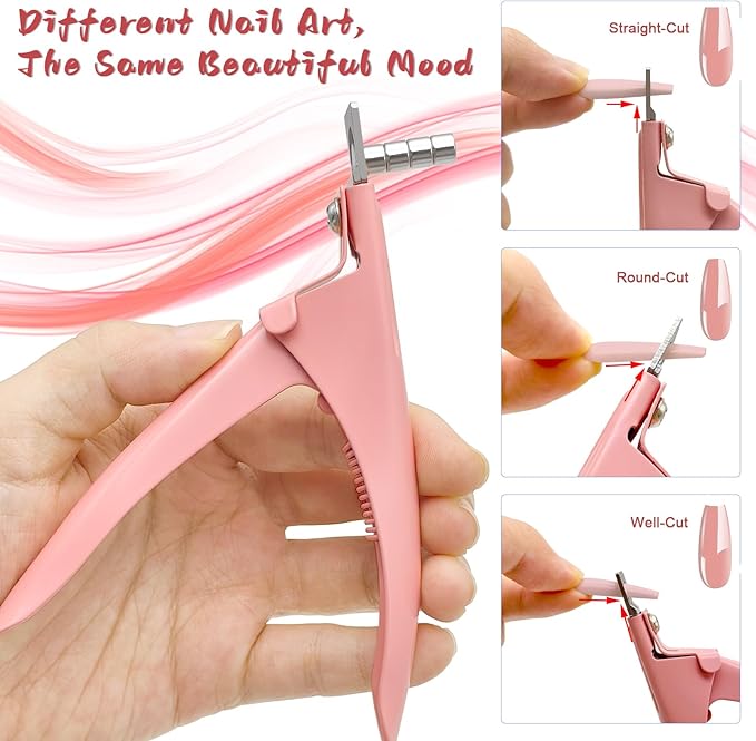 Acrylic Nail Cutter with Magnet Sizer & Length Measurement,Adjustable Stainless Nail Trimmer for Salon Home Nail Art, Professional Nail Clippers for Precise Manicures(Baby Pink)