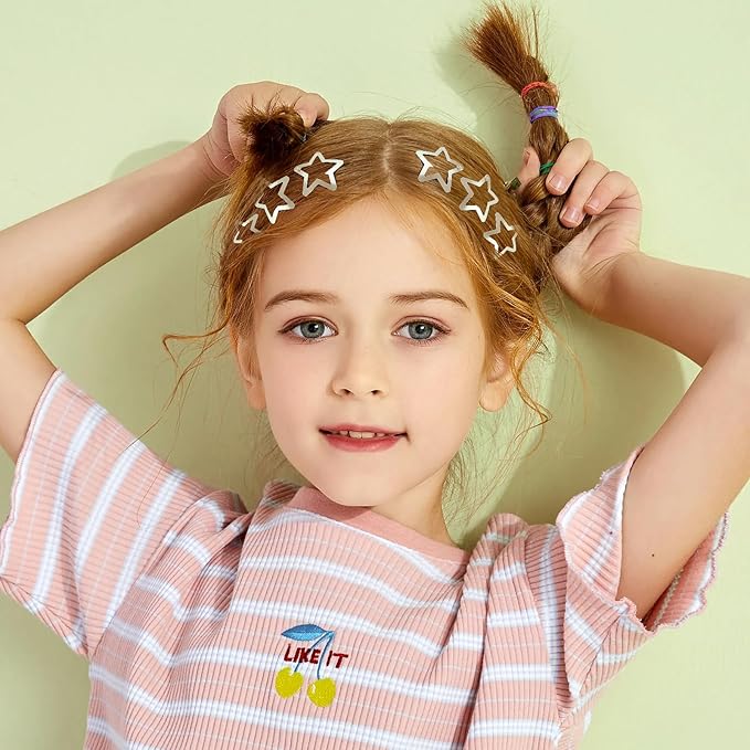 Star Hair Clips 2000s Y2K Snap Hair Barrettes Non Slip Star Hair Accessories Silver Metal Hair Clips for Girls Women -50 PCS 1.18"