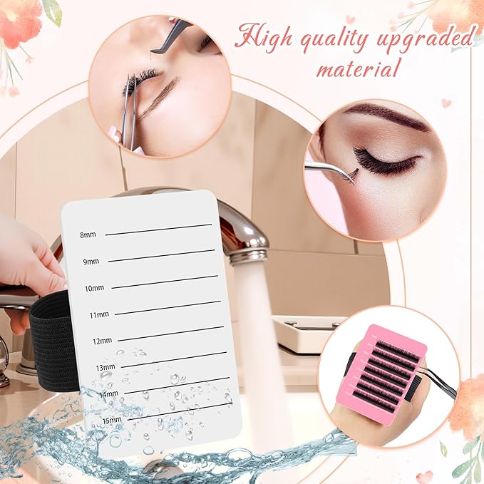 Patelai 4 Pcs Lash Holder Eyelash Extension Hand Pallet Tray Tools with Adjustable Wrist Strap Lash Tray Strip Palette One Size Fits Most Eyelash Extension Holder (7-14 Mm,8-15 mm,Pink,White)