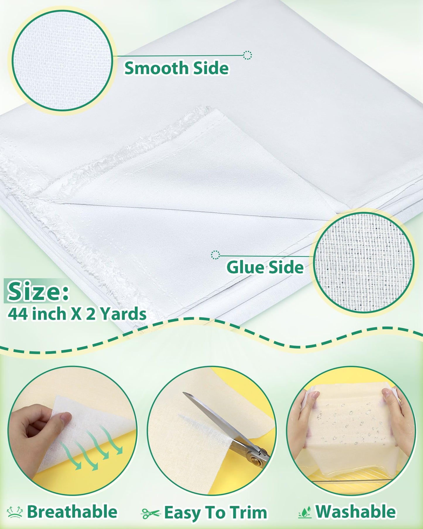 PLANTIONAL Woven Cotton Iron-On Fusible Interfacing: 44 inch X 2 Yards White Heavy Weight 100% Cotton Single-Sided Interfacing for Blouses Dress Shirts Collars DIY Crafts Supplies