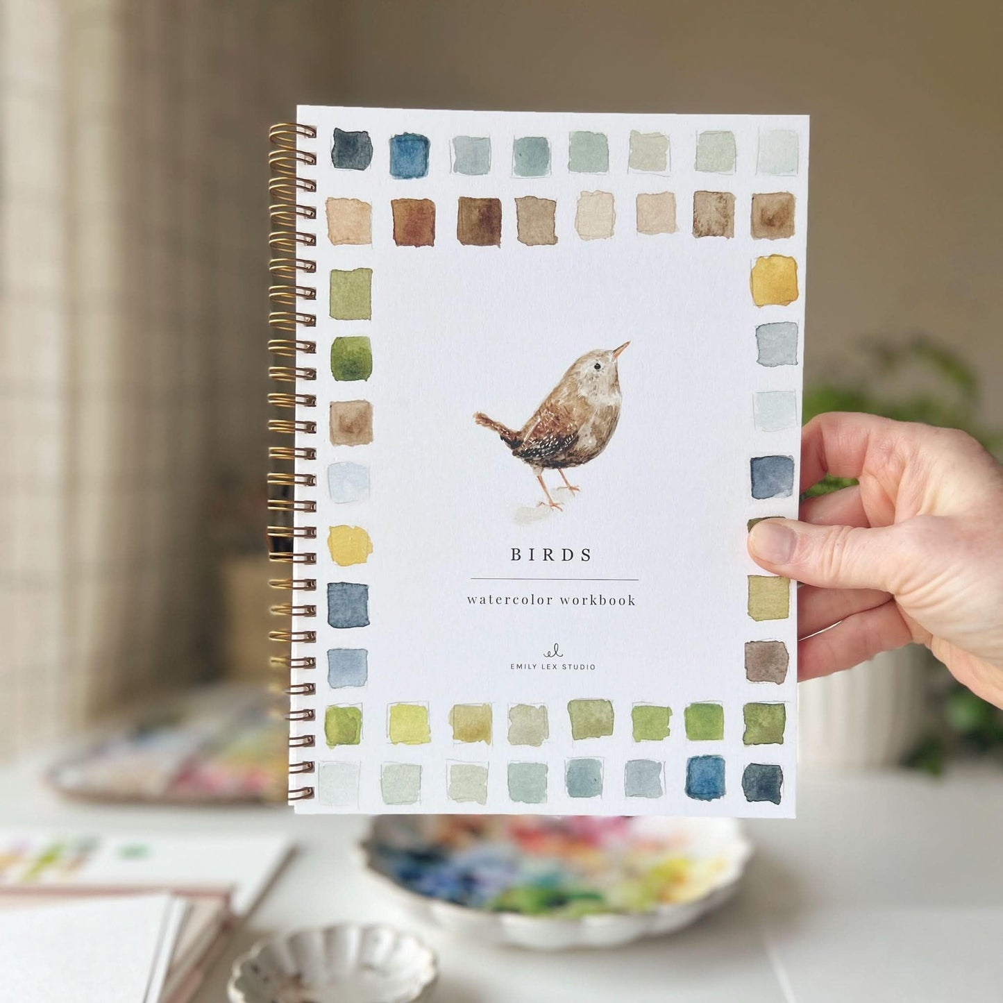 Birds Watercolor Workbook by Emily Lex Studio, 12 Beginner Friendly Sketched Illustrations, Lay Flat Spiral Pages, 6.5 x 9 inch, 120lb Watercolor Paper