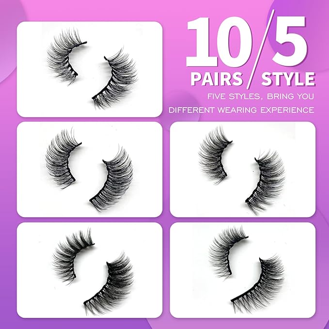 Royaomis 10 Pairs Cat-Eye Magnetic Eyelashes with Applicator Natural Look, 3D Magnetic Lashes With Eyeliner, Fake Eyelashes Magnetic, Eye Lashes Pack Natural Magnetic Eyelashes(NewÃ¯Â¼Â