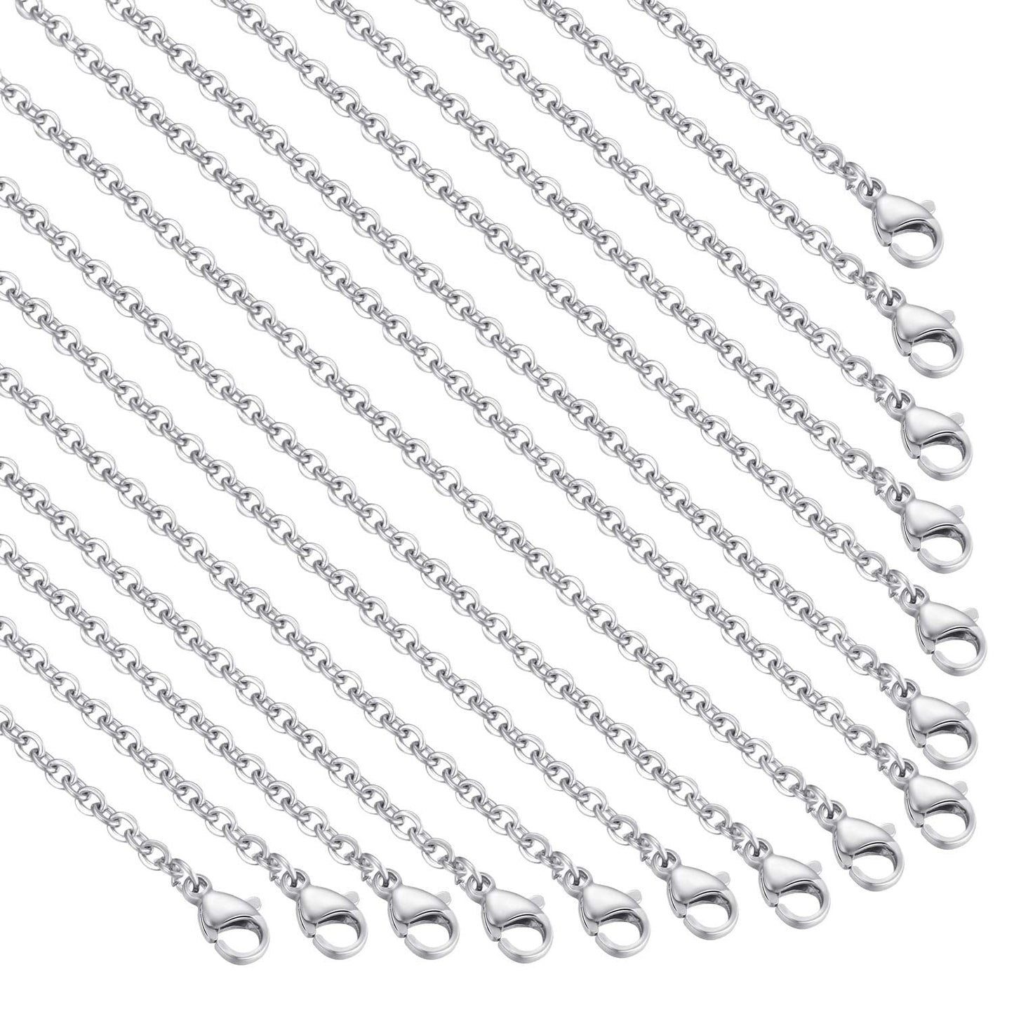 30 Pack 24 Inch Necklace Chain Stainless Steel Link Cable Chain Necklace with Lobster Clasps for DIY Jewelry Making