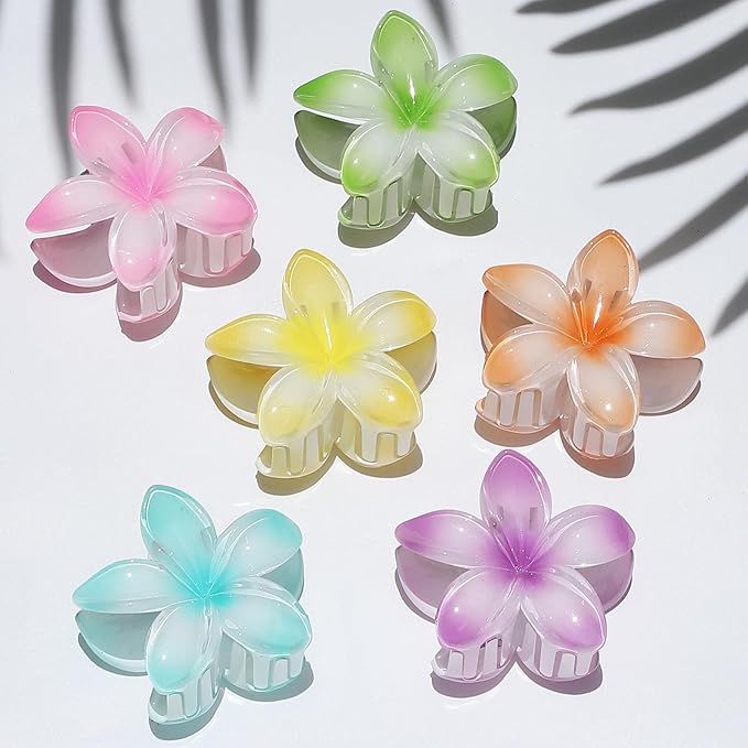 Flower Hair Clips for Women 6 Pcs Hawaiian Large Claw Clips Plumeria Medium Hair Claw Clips for Thick Thin Hair Hibiscus Tropical Beach Hair Accessories for Women Girls and Girls -Petal