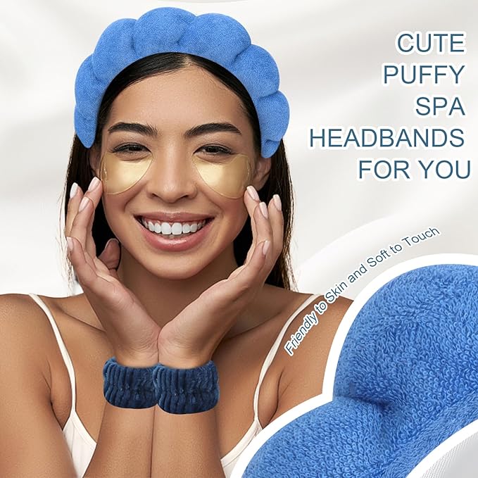 6Pcs Spa Set, Terry Cloth Headbands & Wrist Washbands for Face Washing