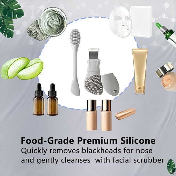 Silicone Face Scrubber Black Head Remover for Face- Appliances for Removing Make-up for Deep Cleansing Blackhead Remover Tools Face Spatula Makeup Removal Washing Brushes Pore Cleaner (Gray)