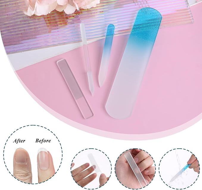 Crystal Nail File Set - 5 Pcs Nano Shiner Files, Glass Nail File, Cuticle Pusher, Buffer and Foot File