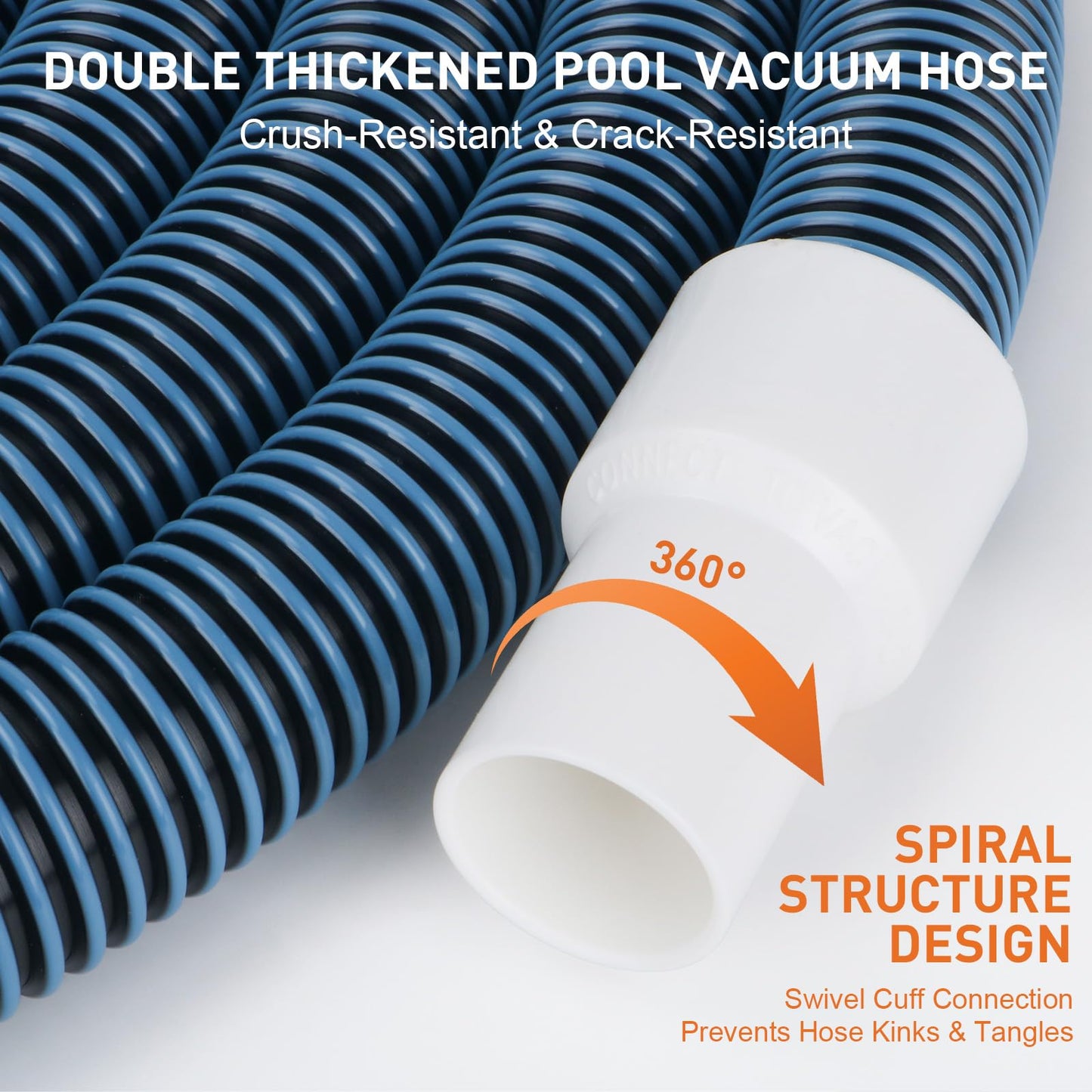 OSMOFUZE Pool Vacuum Hose, Heavy Duty Manual Swimming Pool Cleaner Hose With Swivel Cuff for Above Ground and Inground Pools, 1-1/4 Inch x 27 Ft