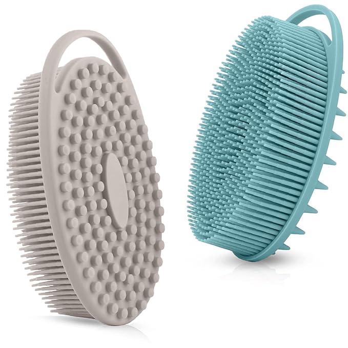 Silicone Body Scrubber Ã¢ÂÂ Dual-Sided Silicone Loofah for Shower, Set of 2 Soft Exfoliating Body Bath Shower Scrubber Loofah Brush Easy-to-Clean for Sensitive Kids Women Men All Kinds of Skin