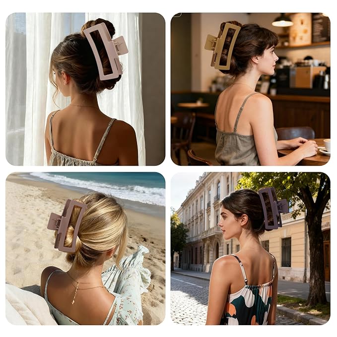 5 Inche Extra Large Claw Clips for Thick Hair and Long Hair,4-Pack Oversized Matte Big Hair Clips for Women, XL Jumbo Strong Hold Non-Slip Jaw Clips,Neutral Brown Color