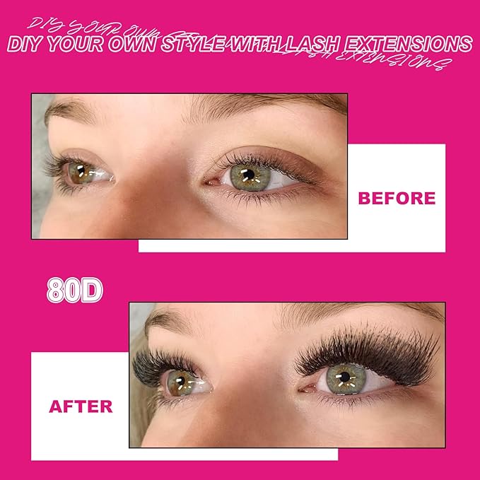 Fowendia Lash Clusters Kit Fluffy 80D Individual Lashes D Curl Cluster Eyelash Extensions 10-18mm DIY Lash Extension Kit Lash Bond and Seal Waterproof, Lash Applicator, Thick False Eyelashes Kit
