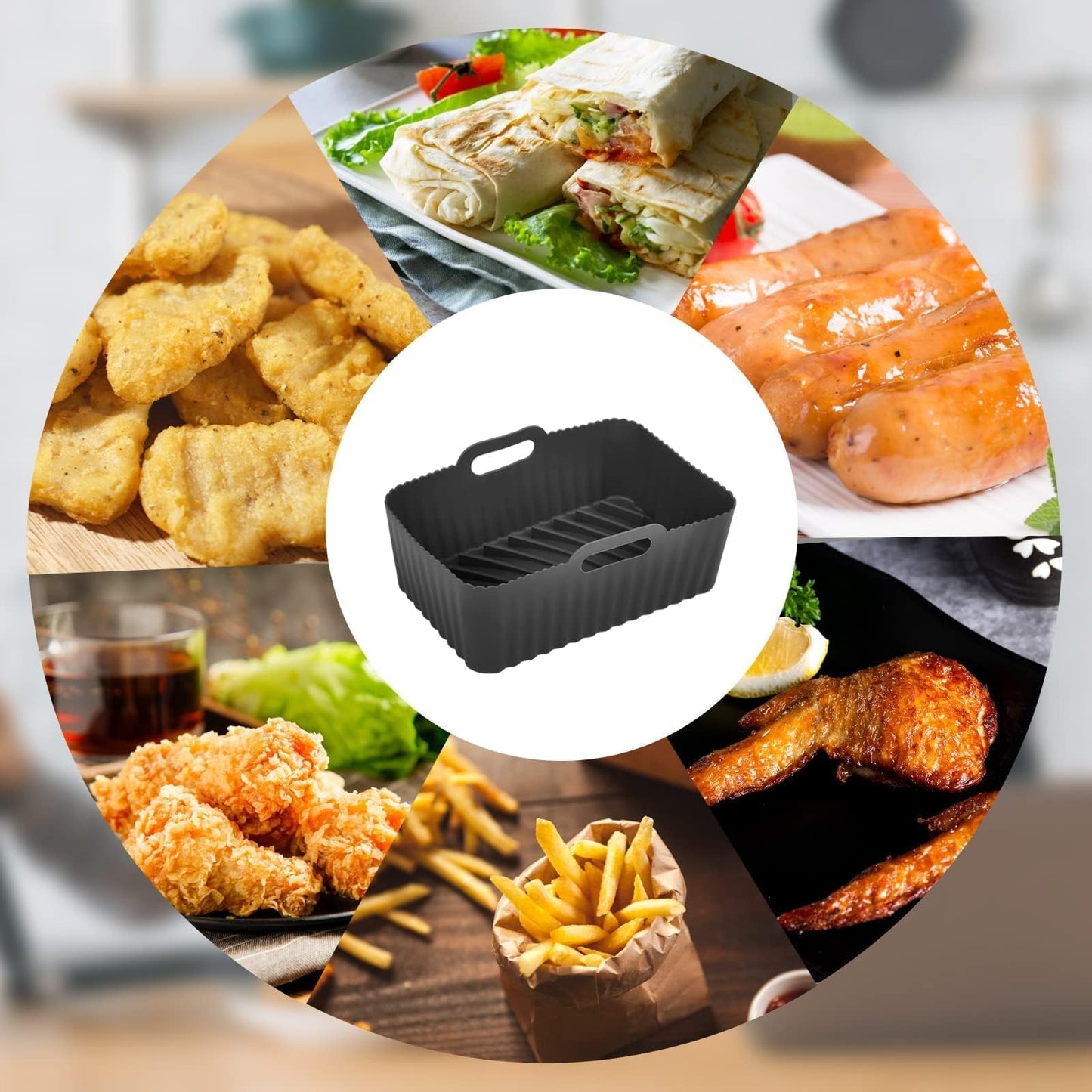 2Pcs Silicone Air Fryer Liners for Ninja Foodi Dual DZ201, Non-Stick Air Fryer Basket Accessories, Reusable Liners Fits 8 QT