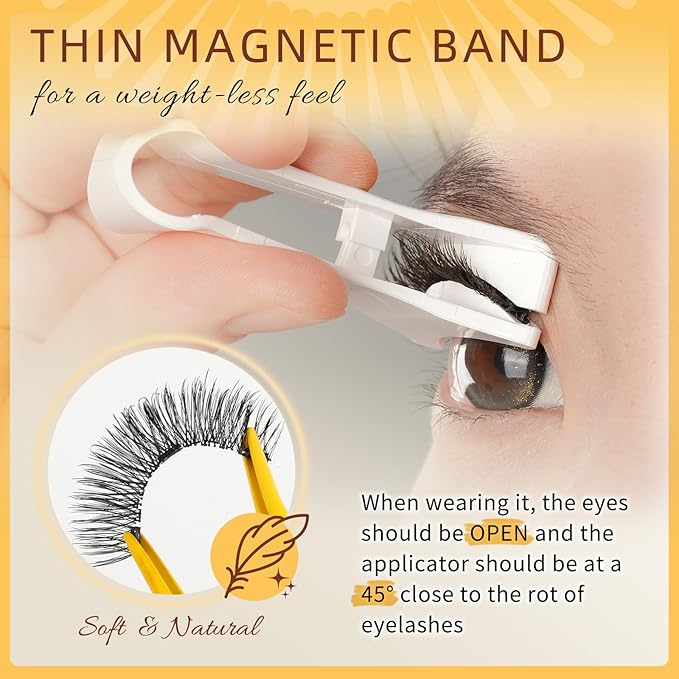 QUEWEL Magnetic Eyelashes 4 Pair Reusable Magnetic Eyelashes with Applicator No Glue Needed Eyelashes Natural Look Lash Clusters Kit Easy to Wear and Remove(4 Pairs-A14)