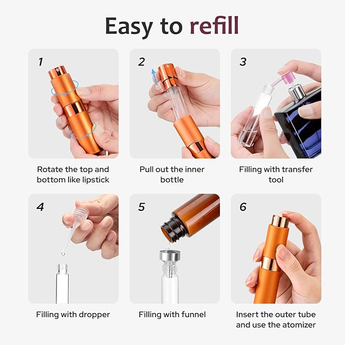LISAPACK 8ML Atomizer Perfume Spray Bottle for Travel (3 PCS) Empty Cologne Dispenser, Portable Sprayer (Yellow, Green, Orange)