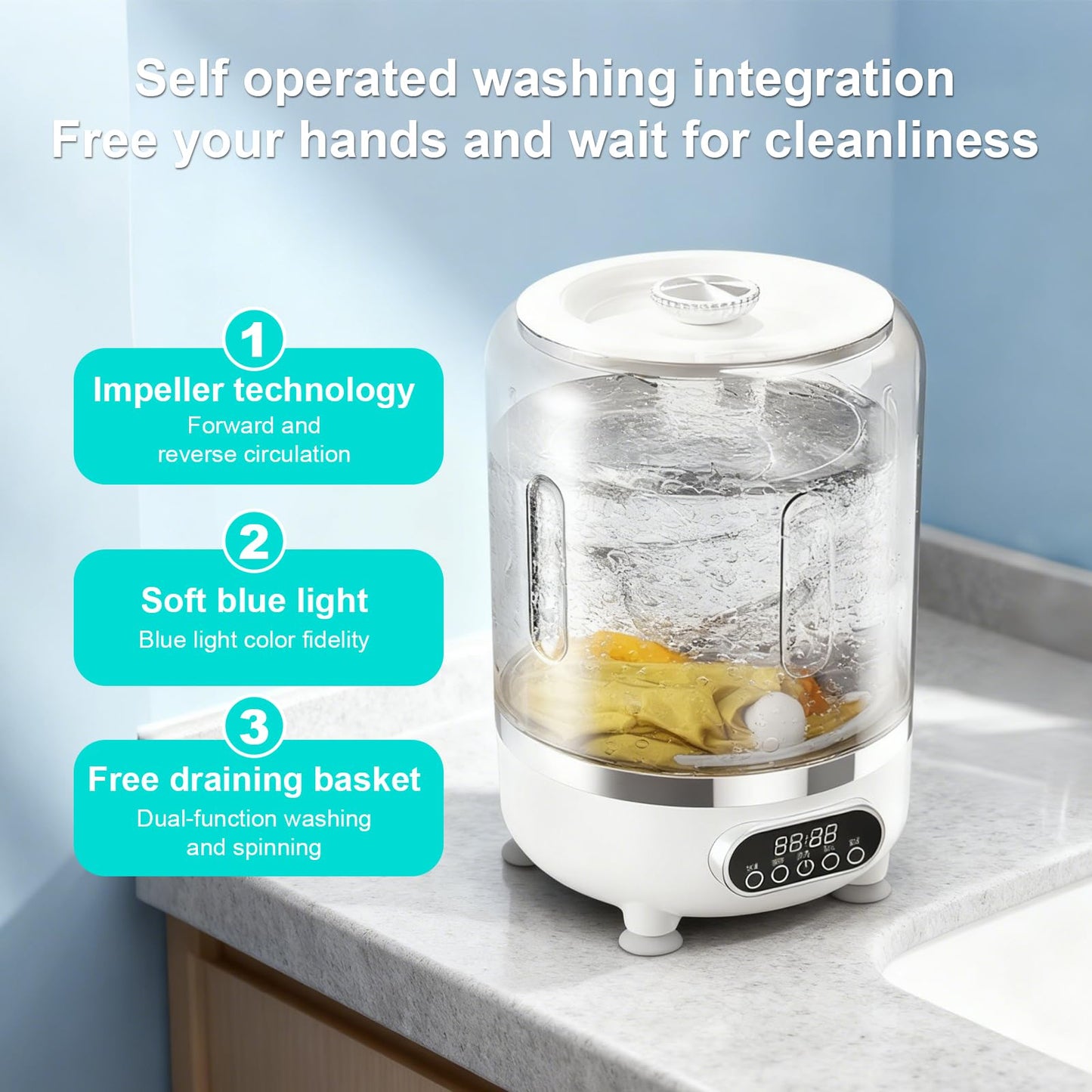 Portable Washing Machine, Underwear Washer, Small Washing Machines, Mini Washing Rechargeable Cordless Washing-Machine, Laundry Cup for Bra, Underwear, Socks，Large Capacity Endurance