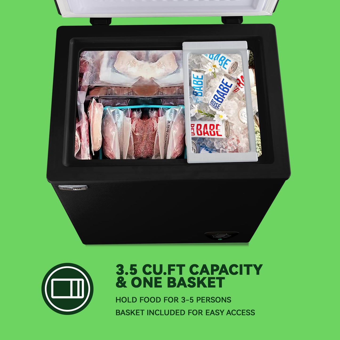 WANAI Chest Freezer Small Deep Freezer White 2.2 Cu.Ft Mini Top Door Freezer Adjustable 7 Thermostat and Two Removable Baskets Garage Basement Apartment Kitchen Business