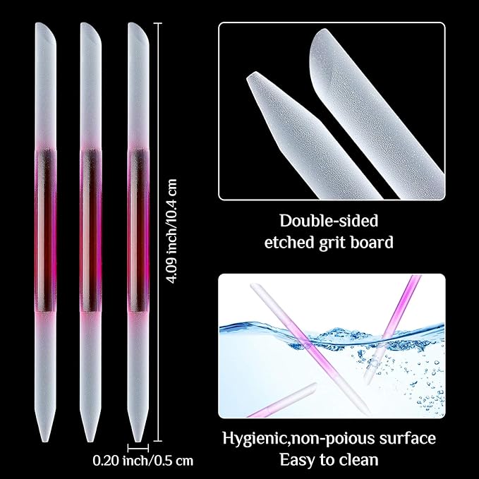 Maitys 6 Pieces Glass Cuticle Pusher Glass Cuticle Stick Set Double Sided Crystal Nail Files Precision Manicure Pedicure Pusher Tools(Pink)