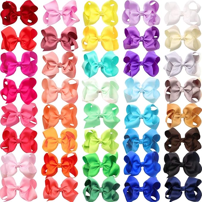 JOYOYO 40Pcs 4.5" Hair Bows Alligator Clips Grosgrain Ribbon Big Bows Clips For Girls Toddlers Kids Children