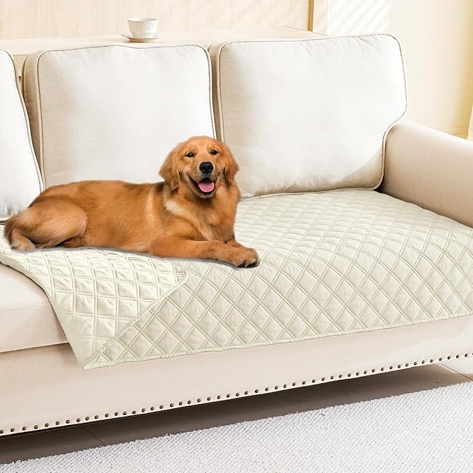 Smiry Waterproof Dog Bed Cover Pet Blanket, Soft Washable Dog Blanket for Furniture Bed Couch Sofa Reversible, Checkered (30"x70", Beige/Beige)
