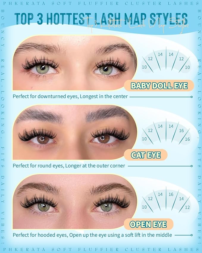 PHKERATA Fluffy Lash Clusters Wispy Eyelash Clusters, 3D Volume Cluster Eyelash Extensions, DIY Individual Lashes with Soft Thin Band, 162Pcs, 10-16mm