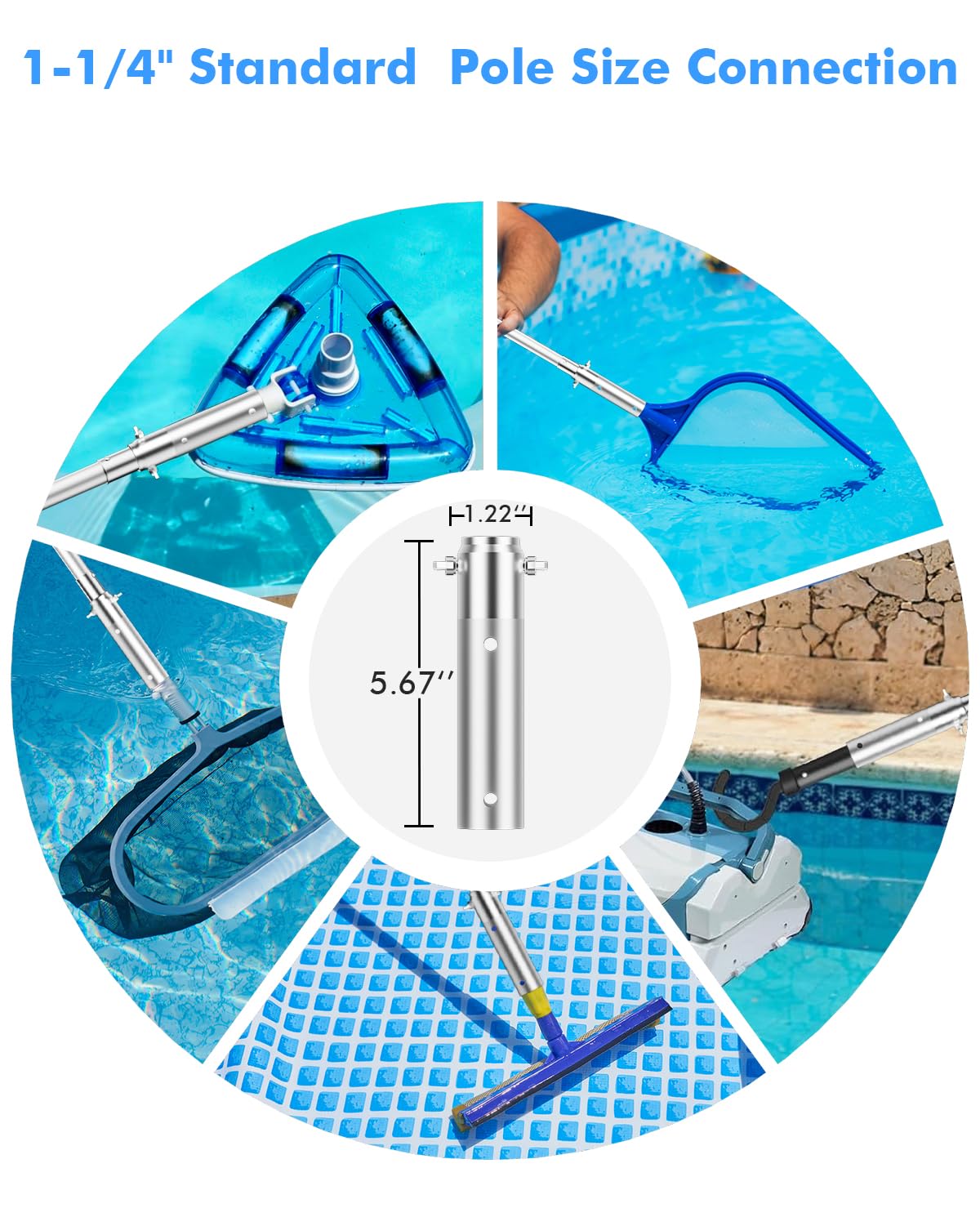 Pool Pole Telescopic 16FT Heavy Duty Upgraded Aluminum, 16 Ft Extension/Extendable Telescoping Tool for Above Ground/Inground Swimming Cleaning Supplies Accessories, Leaf Skimmer/Brush/Net/Vacuum/Mesh