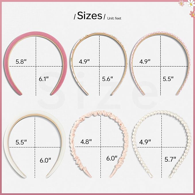 Headbands for Women Girls, 7pc Set - Non Slip Floral Padded Headbands Cute Pearl Headband for Girls Vintage Wide Headband