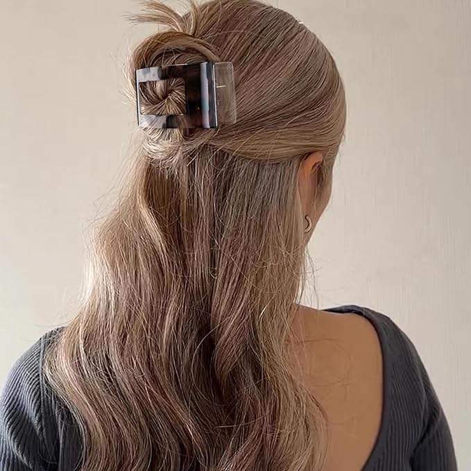 Velscrun Flat Hair Clips for Women Girls, Matte Lay Flat Claw Clips, Strong Hold Large Side Hair Clip All Hair Types, French Duck Billed Non Slip Grip Daily Styling Amber Leopard Hair Jaw Claw Clip