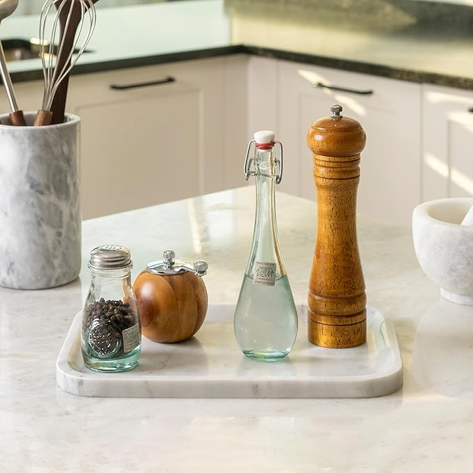 Koville Marble Tray, 12"x8" Bianco Carrara Marble Vanity Tray for Countertop Bathroom Kitchen Dresser, Decorative Catchall Trays for Perfume Jewelry, Rectangular Stone Serving Tray