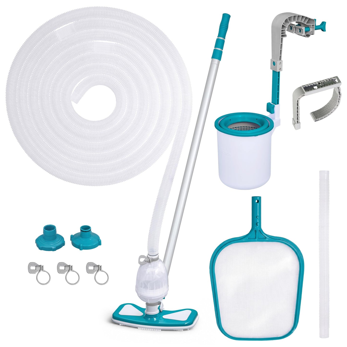 Bestway: AquaClean Deluxe Pool Maintenance Kit - Lightweight Pole, Vacuum & Skimmer Heads, Remove Leaves & Debris, Cleaning Accessory Pools Up to 20'