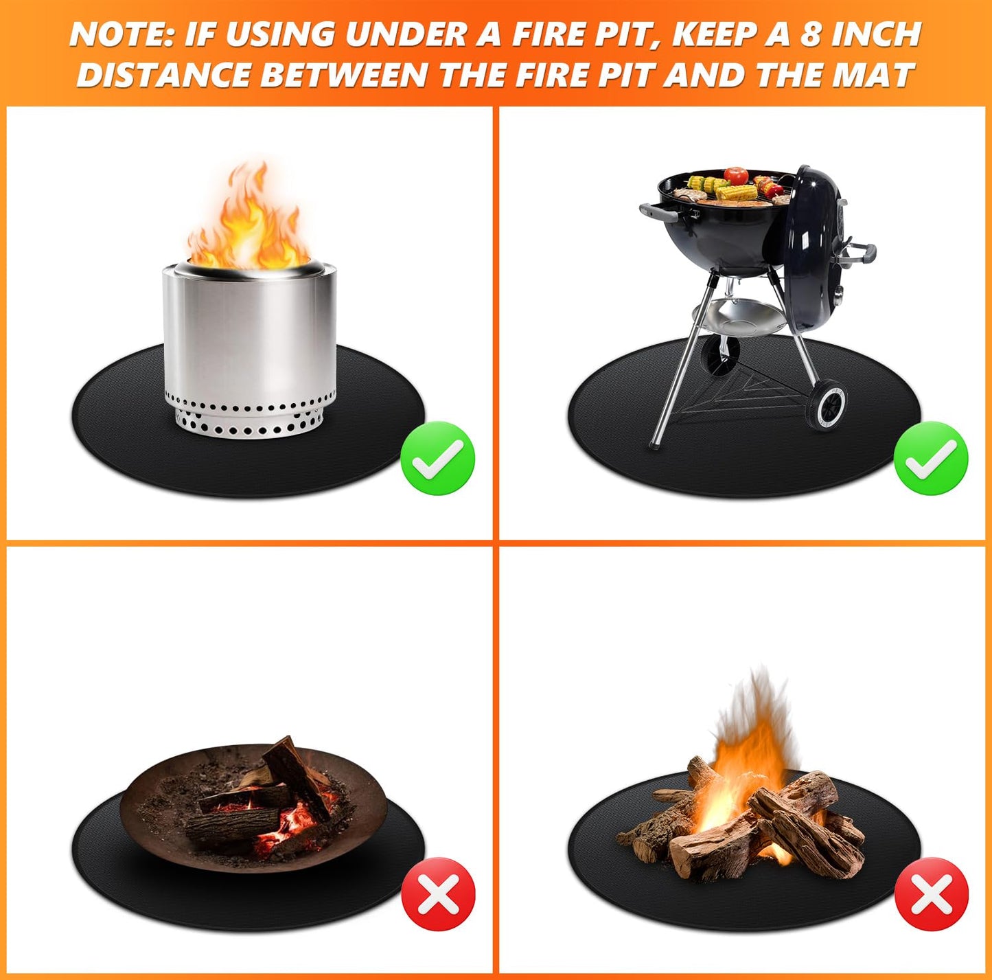 Huchiz 59" Fire Pit Mat for Solo Stove Bonfire, Double-Sided Fireproof Under Grill Mat Deck Patio Protector Pad, Round BBQ Mat for Solo Stove Accessories, Easy to Clean, Reusable