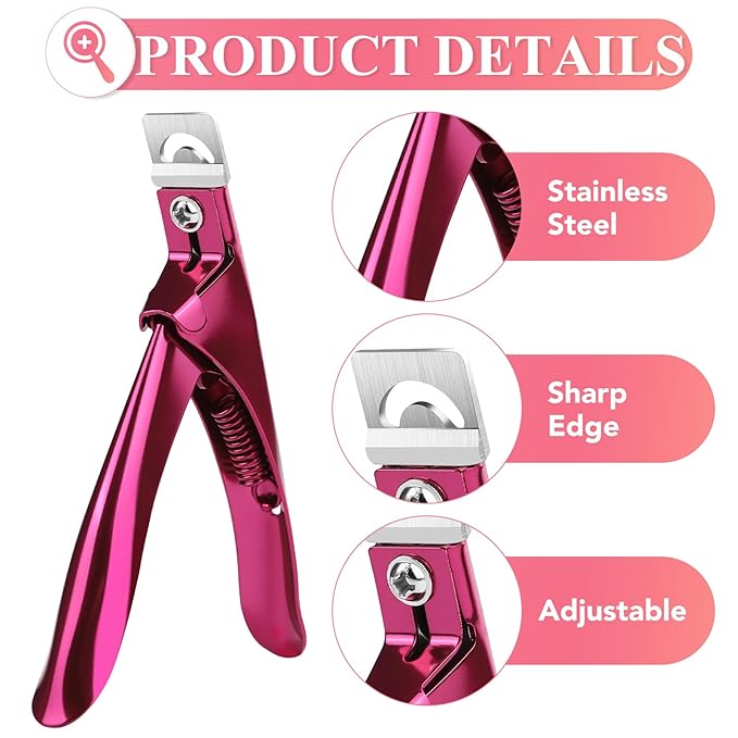 False Nail Clippers with Magnets Stainless Steel Nail Cutter for Acrylic Nail Nail Clippers with 15Pcs Small Magnets for Home Salon Nail Art (Pink)
