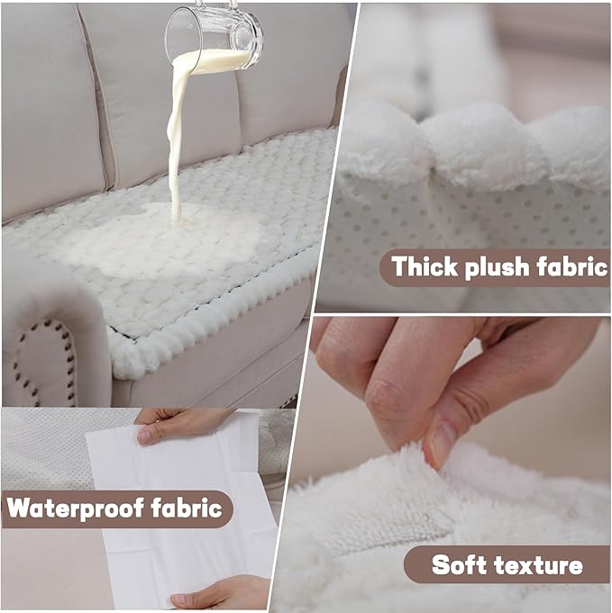 Waterproof Couch Cover for Dogs Washable,Non Slip Fuzzy Durable Couch Covers for 3 Cushion Sofa Pet Friendly Sofa Cover Dog Thick Soft Slipcovers Protector Couches Mat Bed (Beige, 27.6" x 82.7")