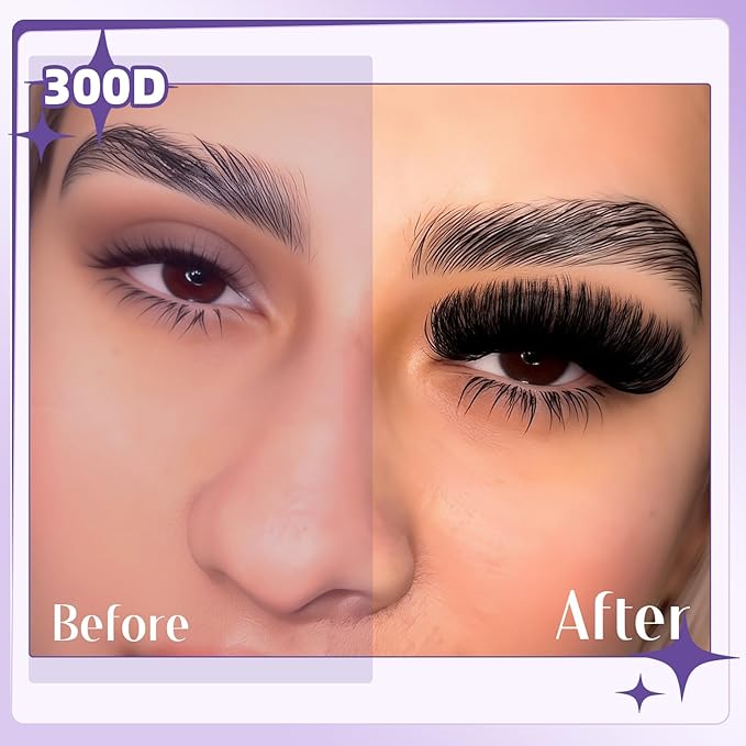 B&Q Fluffy Lash Clusters Thick 300D, Volume Eyelash Clusters 10-18mm, D Curl Cluster Eyelash Extensions, Supersoft Individual Lashes Wispy Cluster Lashes Dramatic Full Look Eyelash（300D）