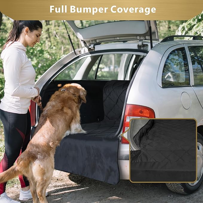 F-color SUV Cargo Liner for Dogs, Waterproof Pet Cargo Cover Dog Seat Cover Mat for SUVs Sedans Vans with 2 Large Pockets, Non-Slip, Large Size Universal Fit, Black